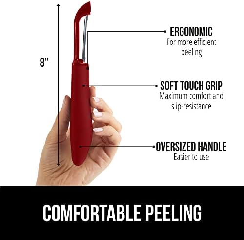 Gorilla Grip Swivel Vegetable Peeler and Pizza Cutter Wheel, Peeler is Dishwasher Safe,Pizza Cutter is Rust Resistant, Both in Red Color, 2 Item Bundle