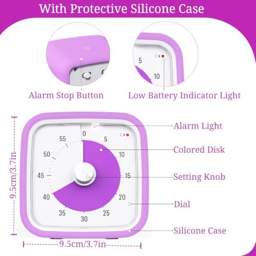 Visual Timer for Kids and Adult, 60-min Countdown Timer,Lightpurple