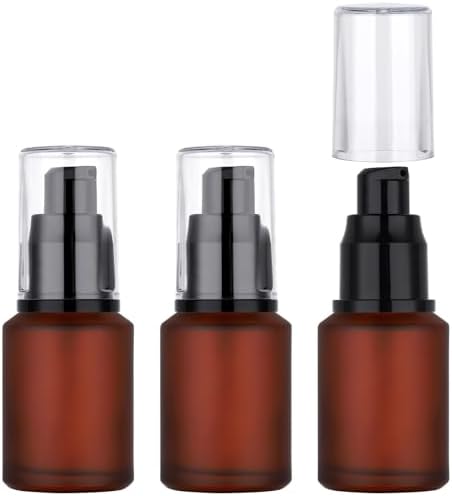 Segbeauty 1oz Frosted Glass Pump Bottle Dispenser Refillable, Pack of 3 Red Empty Small Lotion Bottle Travel Size Makeup Pump Dispensers, 30ml Leak Proof Glass Travel Bottles for Toiletries