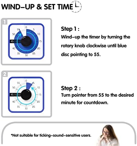 TWENTY5 SEVEN Countdown Timer 7.5 inch; 60 Minute 1 Hour Visual Timer – Classroom Teaching Tool Office Meeting, Mechanical Countdown Clock for Kids Exam Time Management Magnetic, Navy Blue