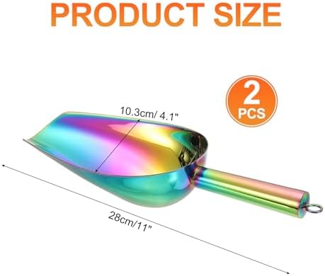 uxcell 2pcs Metal Ice Scoop, 11" x 4.1"Stainless Steel Ice Scooper for Kitchen Party Bar Wedding Use, Rainbow
