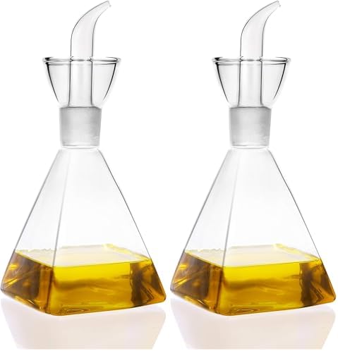 17oz Glass All-Purpose Cruet, Glass Oil Decanter and Cruet (Pyramidal-17 oz) (Pack of 2)