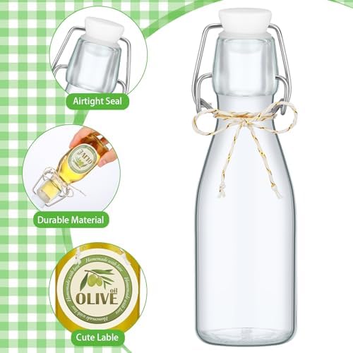 Queekay 20 Pack Mini Swing Top Glass Bottles with Labels