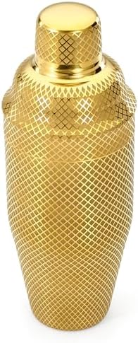 Barfly 3-Piece Diamond Lattice Etch Japanese Cocktail Shaker Set (24 Oz/700ml), Gold Plated