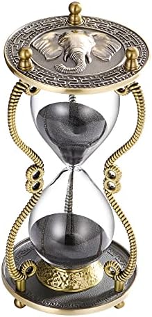 CNCJ 60 Minute Elephant Hourglass Sand Timer:Engraving Brass Sand Clock, Metal Black Sand Watch 60 Min,Antique Reloj De Arena 1 Hora,Large 1 Hour Glass Sandglass for Gift Office Desk Decorative