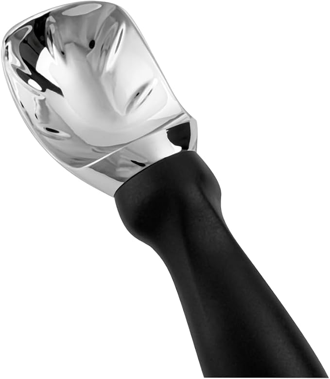 Restaurantware Comfy Grip 7.9 x 2 Inch Kitchen Ice Cream Scoop 1 Heavy-Duty Ice Cream Disher - Ergonomic PP Handle Dishwashable Black Metal Ice Cream Spade With Lid Opener Notch Multi-Use