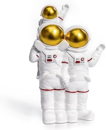 Astronaut Family of 3 Figurines Statues, White/Gold Parents and Child Resin Spaceman Sculpture Space Lovers Gifts for Space Themed Bedroom Bookshelf Desktop Home Office Decor