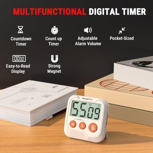 TempPro TM03 Digital Timer with 2 Alarm Volume & Strong Magnetic Back