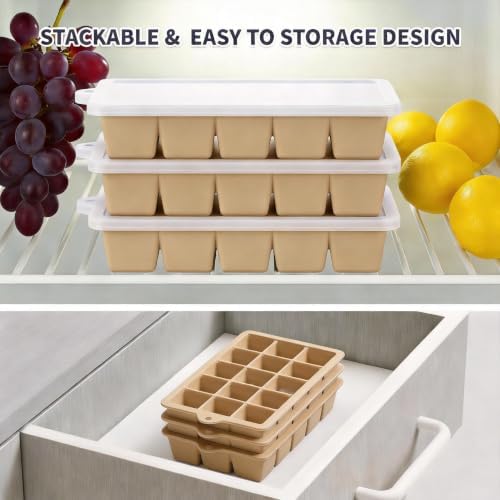 Silicone Ice Cube Tray 2 Pack, HANCELANT Ice Cube Mold, Ice Trays for Freezer with Lid for Whiskey, Cocktail, Drinks and Food, Freezer, BPA Free, Easy Release