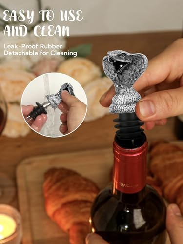 Animal Wine Pourer Spout, Drip Free Bottle Pourer & Stopper for Wine and Liquor Bottles, Funny Gift for Men, Dad, Hostess and Housewarming, Bar Cart Accessory for Holiday Party Decor, Multiple Animal