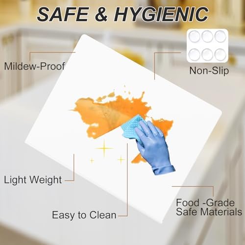 JJL Anti-Slip Acrylic Cutting Board with Counter Lip, 20 x 16 Inches, White, Perfect for Cutting Bread, Meat, and Vegetables, Ideal Choice for Kitchen Countertop Décor