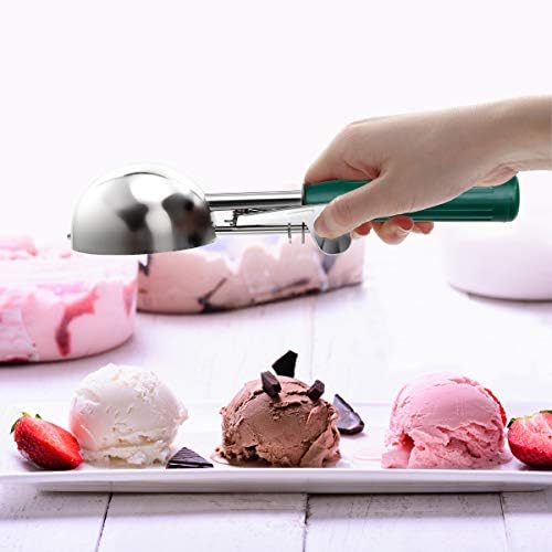 TOPKITCHEN Commercial-Grade Ice Cream Scoop 2.66 oz, 18/8 Stainless Steel Cookie Scoop with Plastic Handle, Portion Control Disher Scoop for Bakeries,Restaurants & Dessert Shops, #12, Green