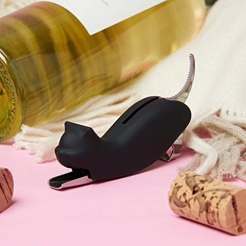 True Zoo Allie the Black Cat Corkscrew Wine Opener with Built-in Bottle Opener & Sharp Foil Cutter, Stainless Steel and Plastic, Home Bar, Kitchen, Travel, Novelty Gifts, Set of 1