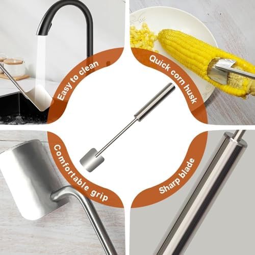 Upgrade Long Handle Stainless Steel Corn Cob Stripper Tool, Easy Clean Corn Peeler Corn Cob Stripper Tool, Corn on the Cob Cutter Kernel Remover for Home Kitchen Gadget (1pcs)