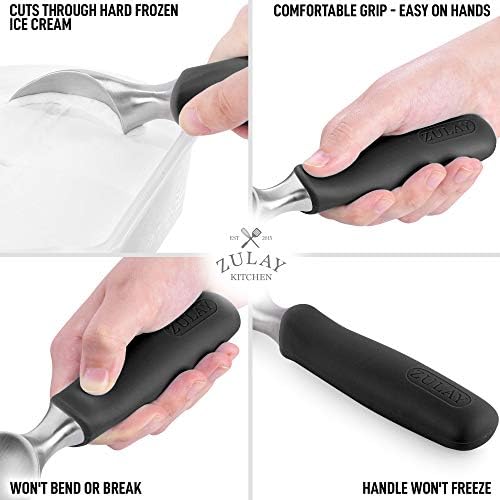 Zulay Heavy Duty Ice Cream Scoop - Stainless Steel Ice Cream Scooper With Non-Slip Rubber Grip - Durable Ice Cream Spade - Anti-Thaw Icecream Scoup For Frozen Ice Cream & Gelato (Black)