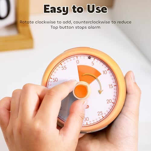Visual Timer for Kids 60-Minute Countdown Timer with Optional Alarm, Focus Tool for ADHD & Autism, Time Management for Homework, Chores, Office, Kitchen, Teaching & Study Routines (Orange)