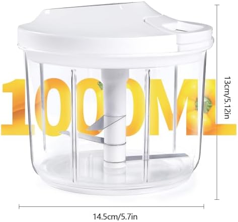 1000ML Onion Chopper, Large Hand Pull String Vegetable Food Chopper, White