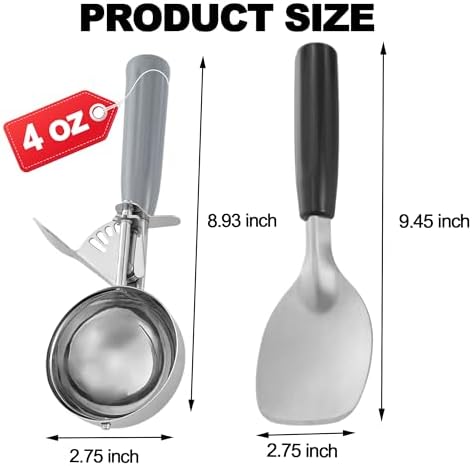 4 oz Stainless Steel Ice Cream Scoop with Trigger Release + Ice Cream Spade