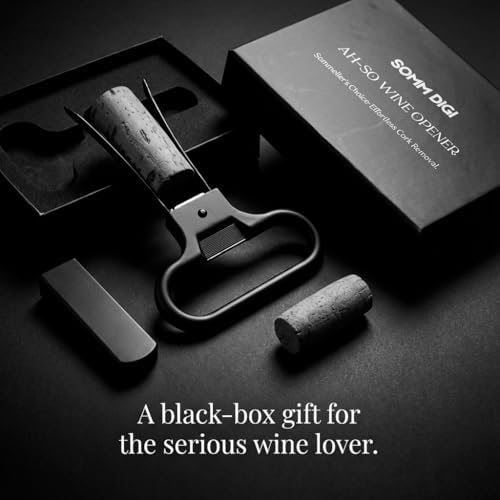 Sommelier Ah-So Wine Opener with Corkscrew & Gift Wine Disc – Two-Prong Cork Puller for Aged Wines, Crumb-Free Cork Removal.
