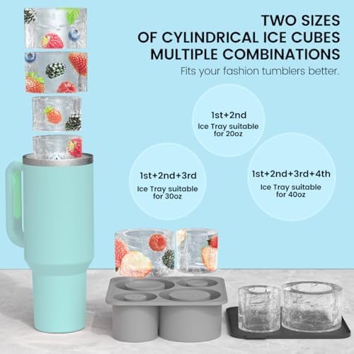 Large Silicone Ice Cube Tray for 20-30-40 oz Tumbler Cup, Slow Melting Ice Mold with Lid, Easy Release Ice Maker(Grey)