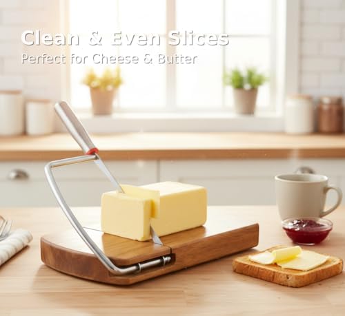 Cheese Slicer with Acacia Wood Board and Stainless Blade