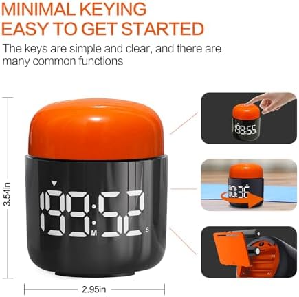 Table Twist Timer, Large LED Display Stopwatch, Silent & Loud Alarm, 199 Minute Countdown & Up, Vintage Night Light, for Kitchen Cooking Meeting Teacher Classroom Office Yoga Fitness Games (Orange)