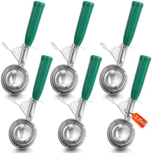 Reallnaive 6 Pcs Ice Cream Scooper with Trigger, 3.25 oz, Green