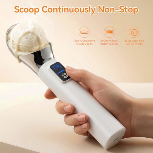 TechRise Heated Ice Cream Scoop, 5000mAh Rechargeable Ice Cream Scooper with LED Display, Heats Up to 158°F for Hard Frozen Ice Cream, IP67 Waterproof, Easy Scoop for Seniors & Kids, Ideal Gift, 2oz