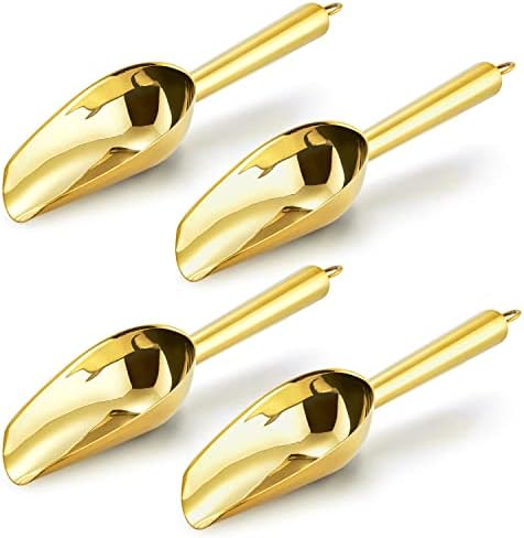 E-far Mini Ice Scoop Set of 4, 3 Ounce Gold Stainless Steel Utility Scoops