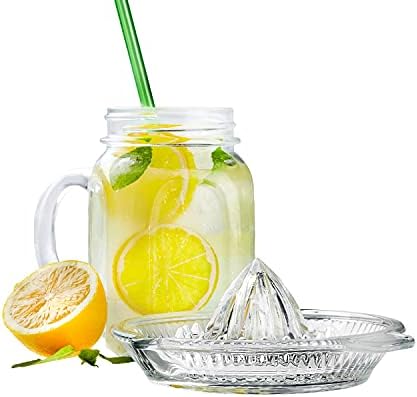 DESTALYA Glass Lemon Squeezer | Manual Citrus Juicer with Pour Spout & Handle | Heavy Duty Glass Lemon Juicer for Lemons, Limes & Small Oranges | Hand Juicer, Dishwasher Safe