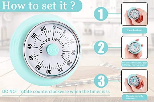 No battery mechanical timer, kitchen timer with magnet, time manager, can be used for cooking, learning, baking, exercise, etc, beautiful appearance, easy to use (green)