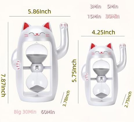 Lucky Cat Sand Timer Cute Hourglass Maneki-Neko Sandglass Timer reloj de Arena 30Min Sand Clock for Toothbrush Games Classroom Home Office Cooking Front Desk（Pearl White Big+30Min）