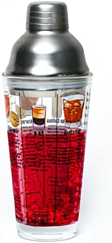 14 oz Recipe Glass Cocktail Shaker With Strainer Top - Includes 6 Cocktail Drink Recipes (Whiskey Theme)