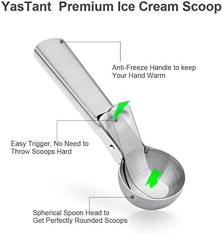 Premium Ice Cream Scoop with Trigger Ice Cream Scooper Stainless Steel, Heavy Duty Metal Icecream Scoop Spoon Dishwasher Safe, Perfect for Frozen Yogurt, Gelatos, Sundaes, Medium Silver