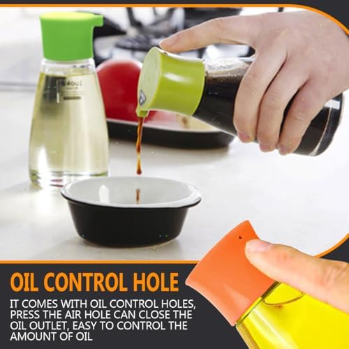 2Pcs Soy Sauce Container Dispenser Leakproof Vinegar Dispenser Glass Cruet Bottles Clear Oil Dispensing Bottles Seasoning Bottle with Lid for Olive Oil,Soy Sauce,Syrup (Green&Orange)