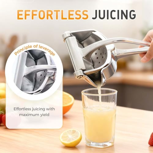 Fresh Fruit Juice Extractor, 2025 Upgrade Hand Juicer Squeezer Lemon Juicer Manual Hand Press with Ergonomic Grip, Easy to Clean for Orange Citrus Pomegranate Lime Grapefruit Kitchen Tool (2, Silver)