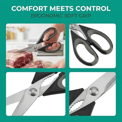 Kitchen Scissors All Purpose Heavy Duty, Kitchen Utensils Set, Stainless Steel Cooking Utensils Gadgets Meat Poultry Food Shears Dishwasher Safe Utility Tools Home (Orange, black and gray)