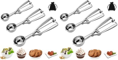Ice Cream Scoop, 3Pcs Cookie Scoop Set, Stainless Steel Cookie Scoops for Baking Set of 3, Cookie Scooper for Baking, Ice Cream Scooper with Trigger Release, Cookie Dough Scoop (Pack of 2)
