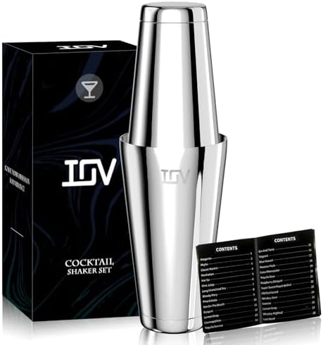 IOV Boston Cocktail Shaker Set, 18oz & 28oz Stainless Steel Weighted Shaker Tins, Metal Martini Drink Mixer for Bartending, Professional Bar Tools with Cocktail Recipe Guide