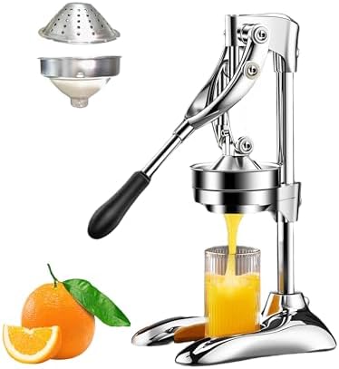 LIU&LIU Hand Press Fruit Juicer, 304 Stainless Steel Citrus Juicer with Lever Press, Raised Version, Total Height: 47 cm,Removable and Easy to Clean,Silver