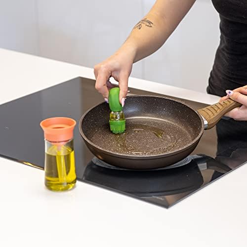 FISURA Oil Bottle with Green and Orange Brush 180ml Glass Oil Dispenser with Brush for BBQ and Kitchen Silicone and Glass