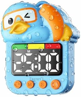 Shower Timer Waterproof Visual Timer for Kids, 99-Min Digital Potty Training Timer for Toddler, Duck-Shaped Bathroom & Kitchen Time Management Tool, Rechargeable, Blue