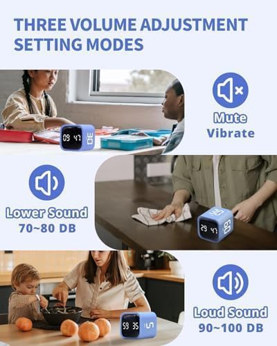 Productivity Timer Flip Gravity Sensor Cube Timer Countdown & Countup,Mute & Vibrate & Sound，5/10/30/60min & Custom Timing, Perfect for ADHD,Work,Learning,Kitchen Cooking (1Blue)