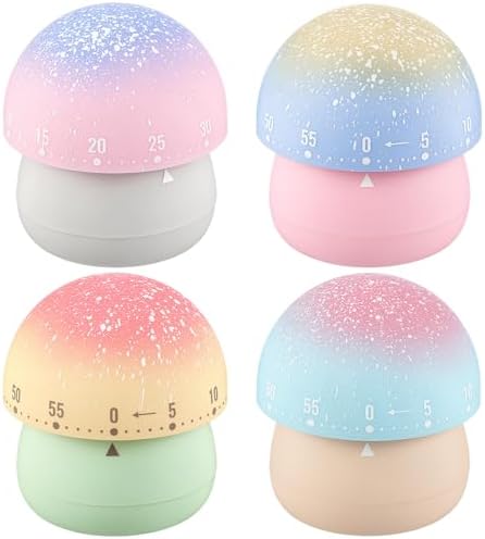 Amylove 4 Pcs Cute Mechanical Kitchen Timer Mushroom 60 Minutes