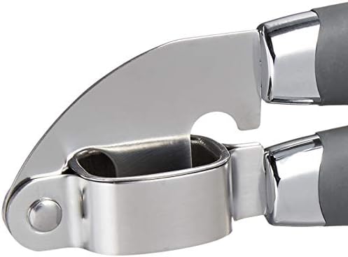 Tovolo Garlic Press Stainless Steel Mincer and Crusher Squeeze Silicone Comfort Grip, Dishwasher Safe, Removable Chamber for Easy Clean, One Charcoal