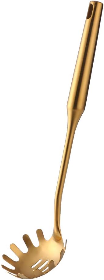 Stainless Steel Pasta Spoon Server,Kitchen Pasta Server, Ergonomic Handle & Heat Resistant Design - Kitchen Spaghetti Server Fork For Noodles, Pasta, More (gold)