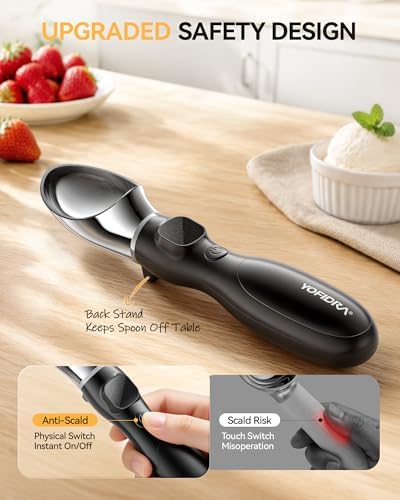 Yofidra Heated Ice Cream Scoop 4000 mAh, Ergonomic Design with Physical On/Off Switch, LED Battery Indicator & Screen Display, IP67 Waterproof for Easy Clean, Stand Design for Hygienic (Black)