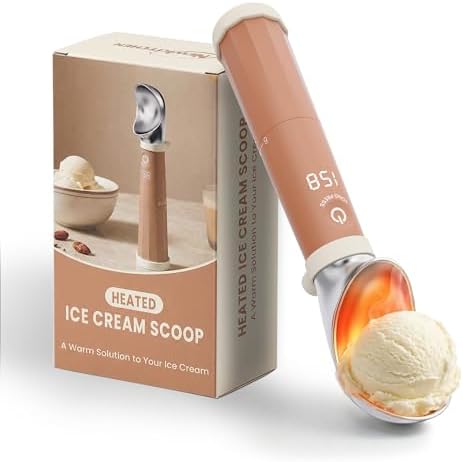 NEWKITCHEN Heated Ice Cream Scoop, Electric Ice Cream Scooper Rechargeable Heats -158℉, LED Display, 2600mAh Capacity Removable Battery, for Hard Ice Cream, Frozen Yogurt, Sorbet,Gelato, Light Caramel