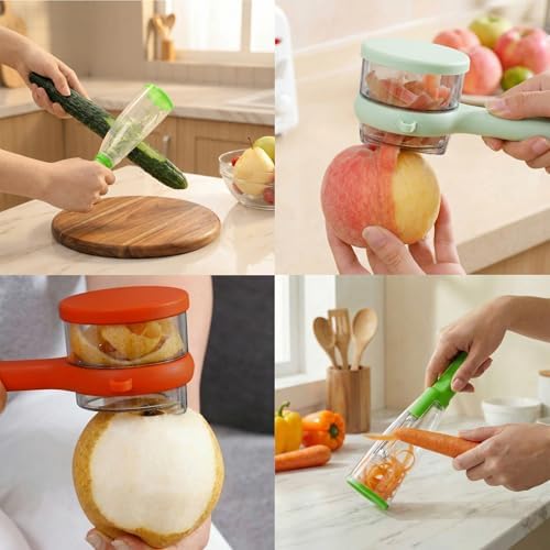 Vegetable Peeler with Container Set, 3 Piece Stainless Steel Fruit and Veggie Peelers with Skin Collector, Large and Small Storage Peelers for Kitchen