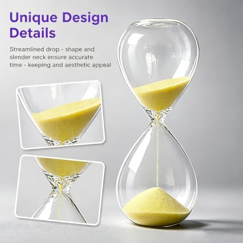 Hourglass, HoveBeaty Yellow Sand Timer, 15 Minute Hand-Blown Glass